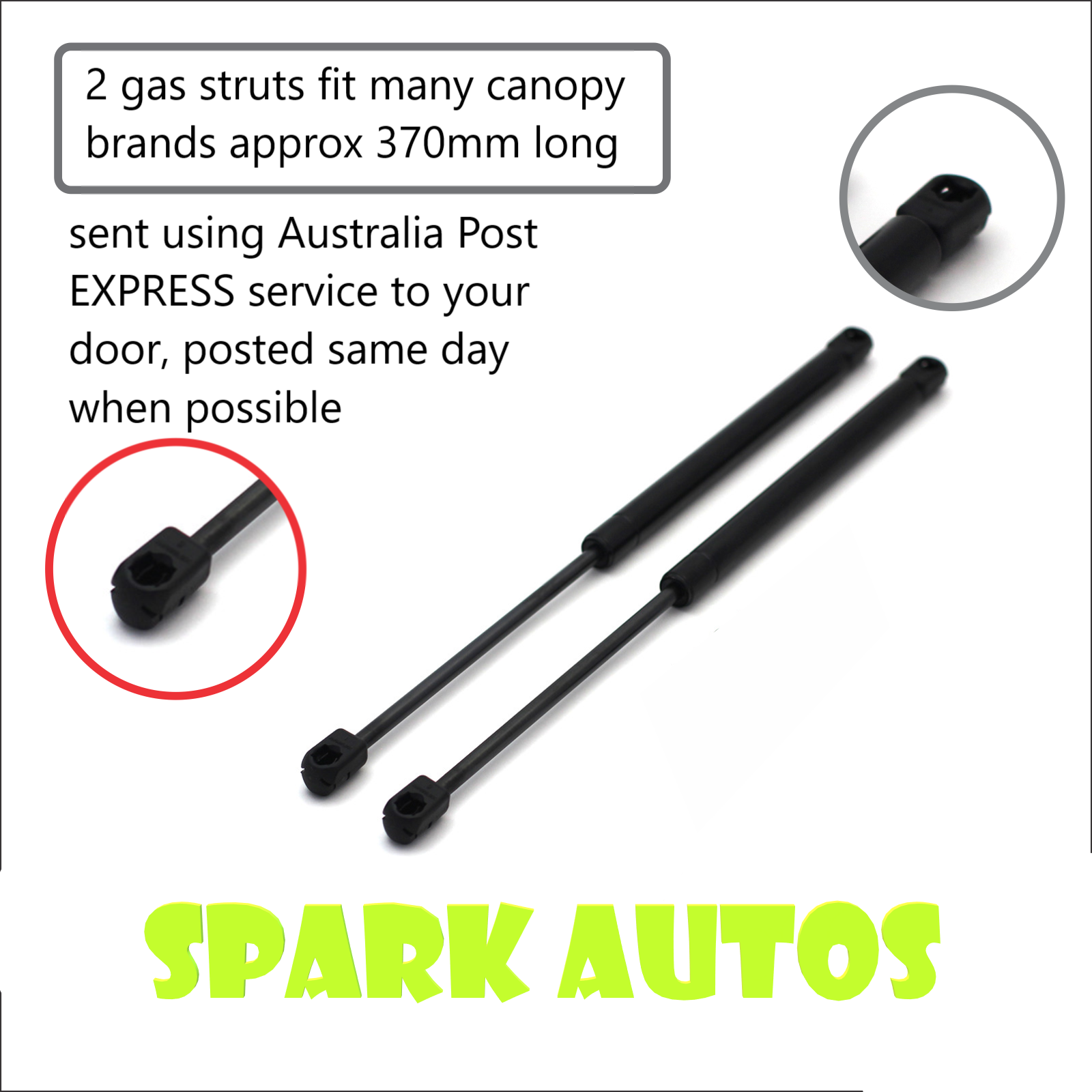 2 Canopy Gas Struts 370mm tip to tip 24LBS same Suspa C1628554 or
