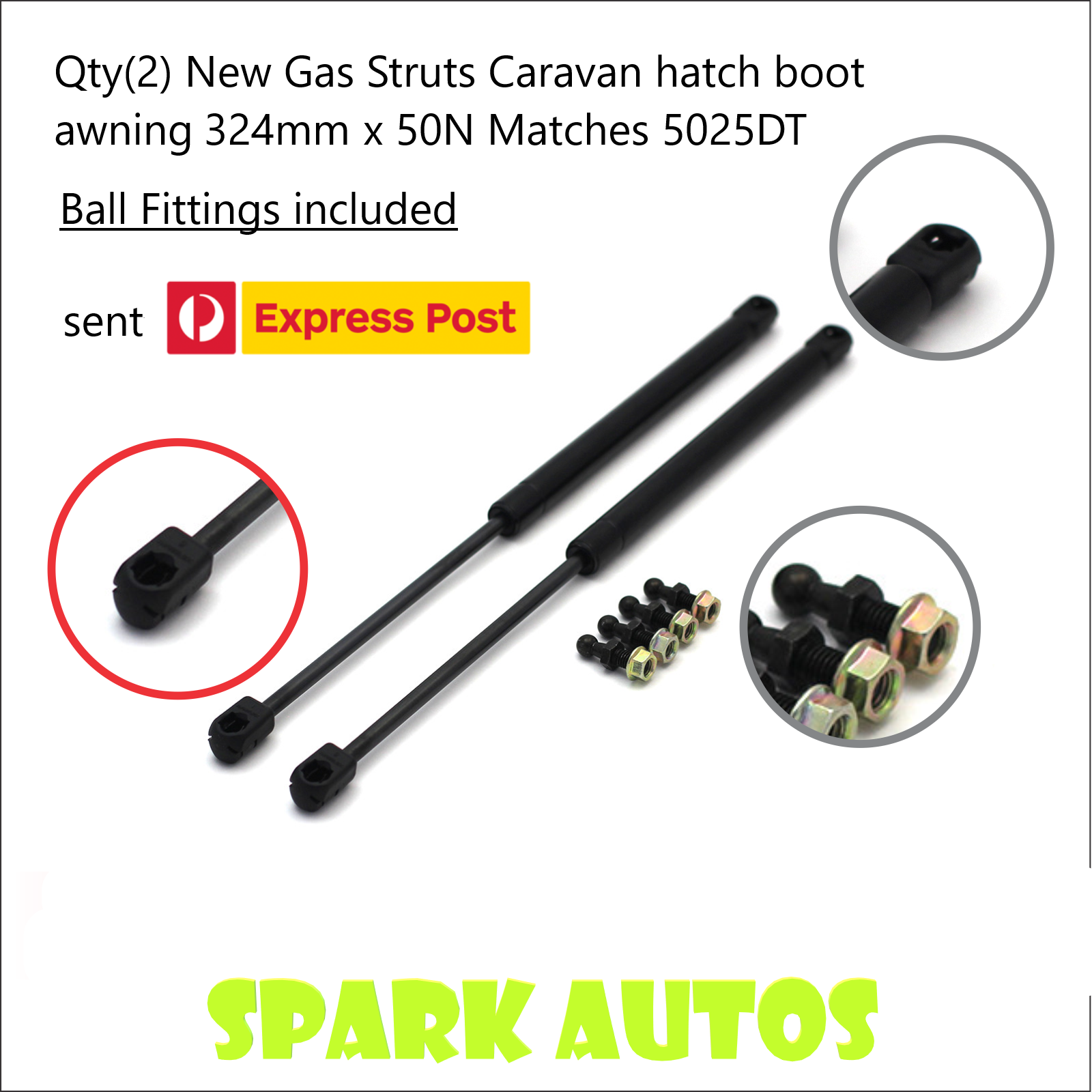 2 x New Gas Struts Caravan hatch boot awning 324mm long x 50N Matches