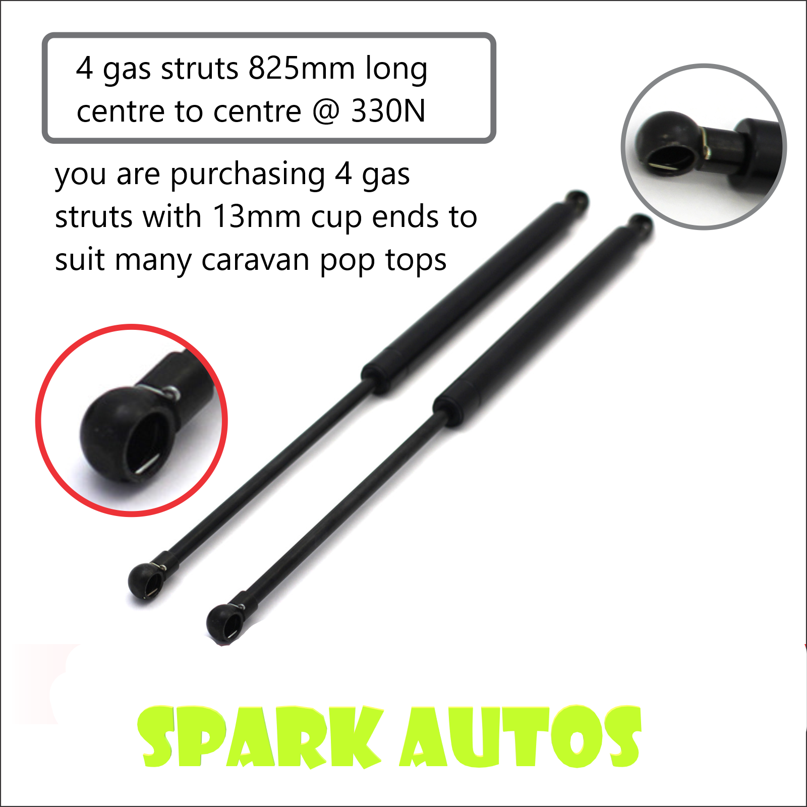 4 Gas Struts lift Caravan Pop top 825mm x 330N Jayco Coromal Windsor
