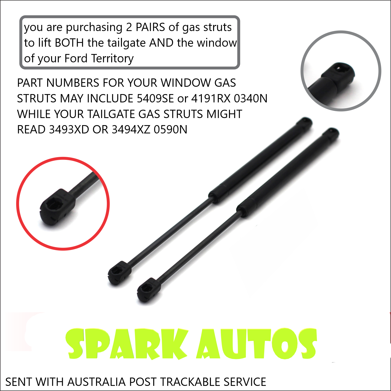 Gas Struts Combo Ford Territory SX SY SYII SZ 2 PAIRS Tailgate & Window