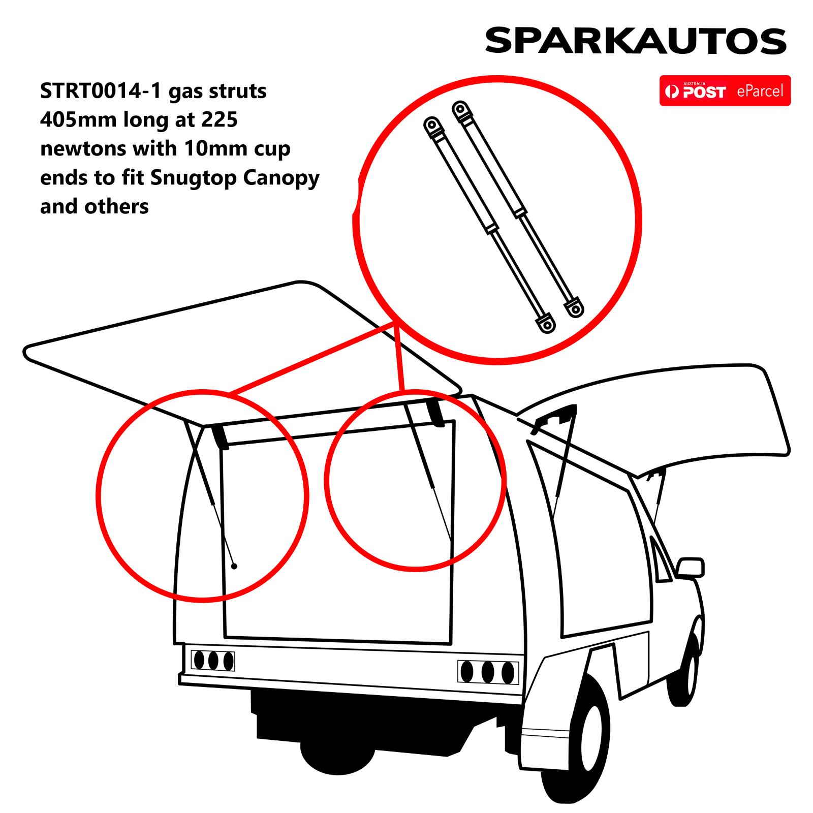 Canopy gas struts match Stabilus part 161805 0225N STRT00141 new pair